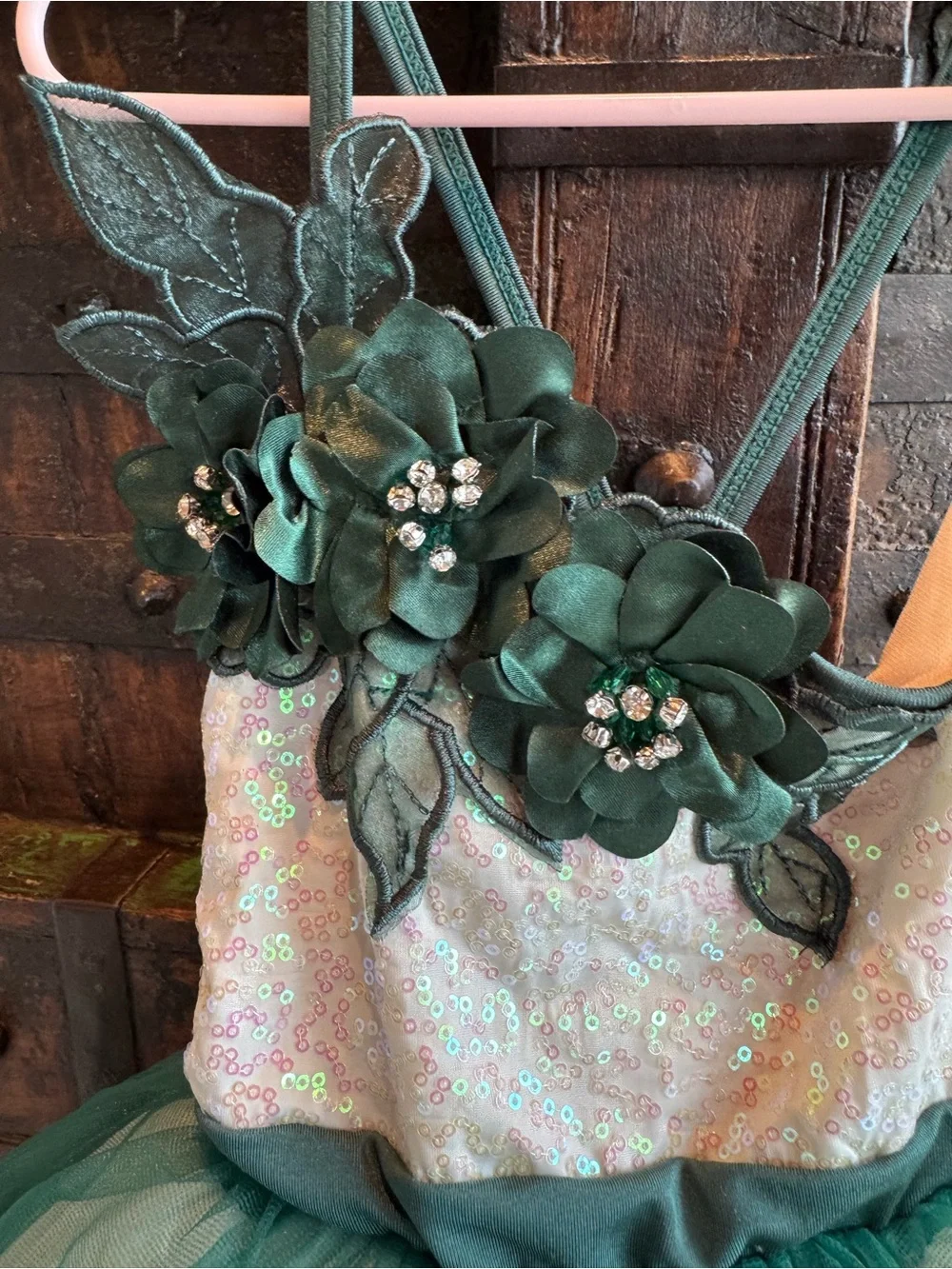 Girls dance Green Floral Tutu Dress Kids Costume size 5/6